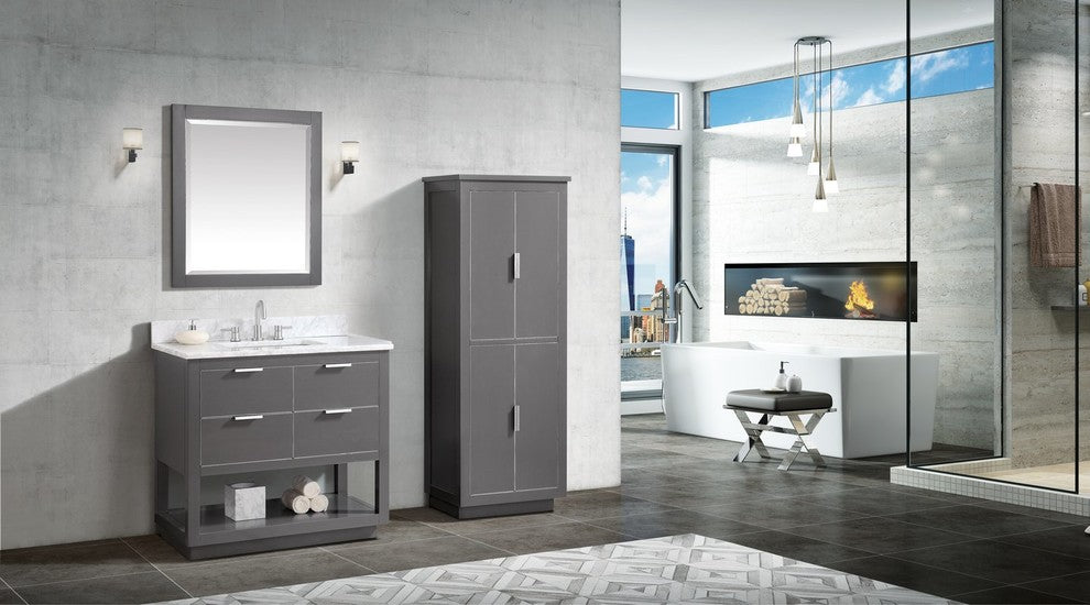 Avanity Allie 37 In. Vanity, Twilight Gray/ Silver, Natural 1" Carrara White Marble Countertop and Backsplash