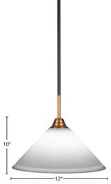 Paramount 1-Light Mini Pendant, Matte Black & Brass, 12" White Muslin Glass