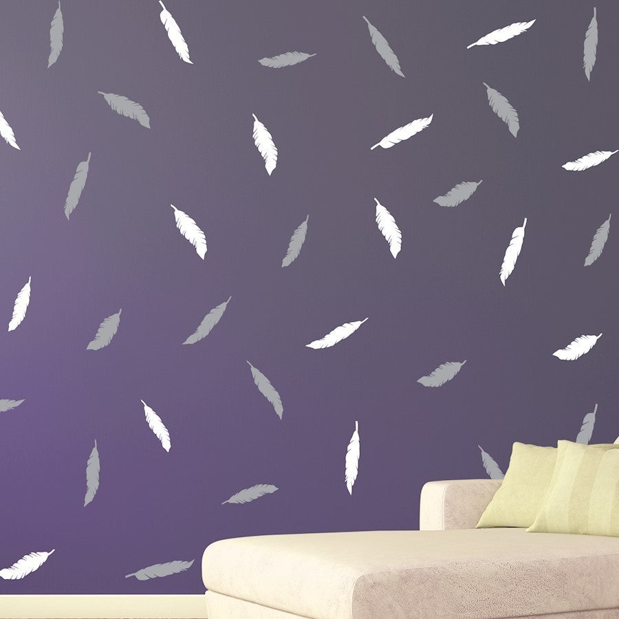 Walplus Feathers Wall Sticker, Gray and White