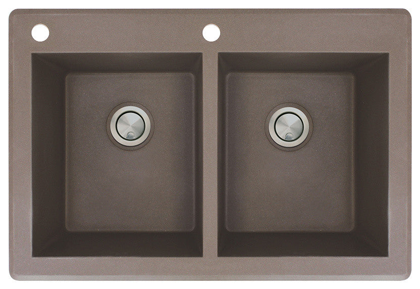 Radius 33" silQ Granite Double Bowl Kitchen Sink with 2 Holes in Espresso