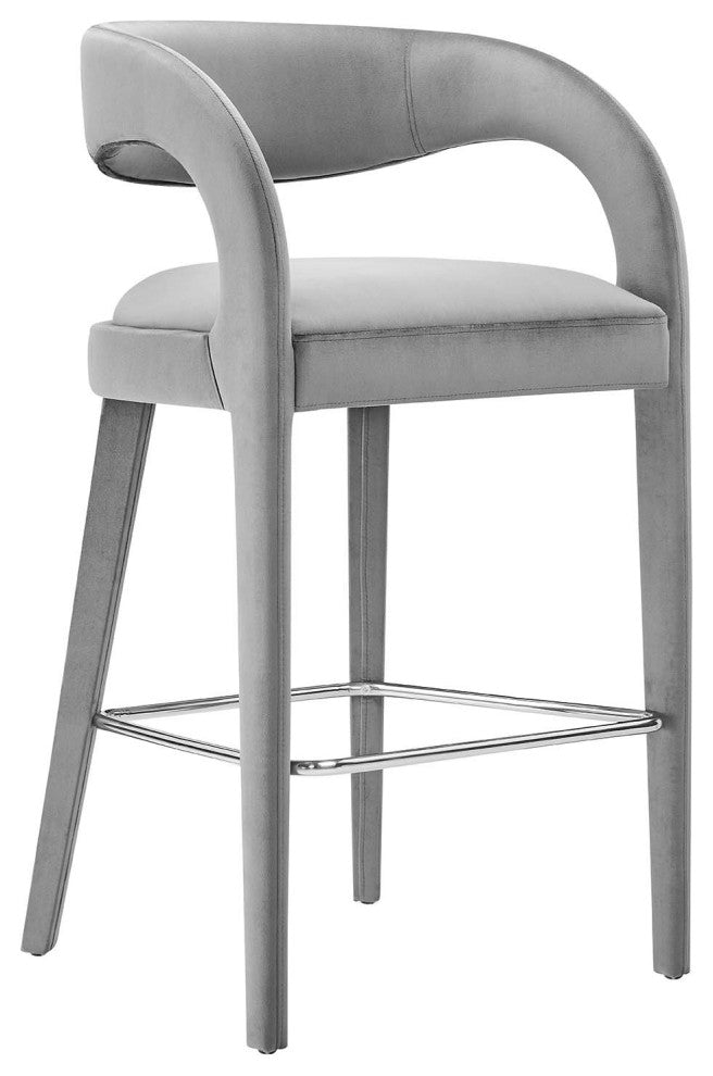 Pinnacle Performance Velvet Bar Stool Set of 2, Gray Silver