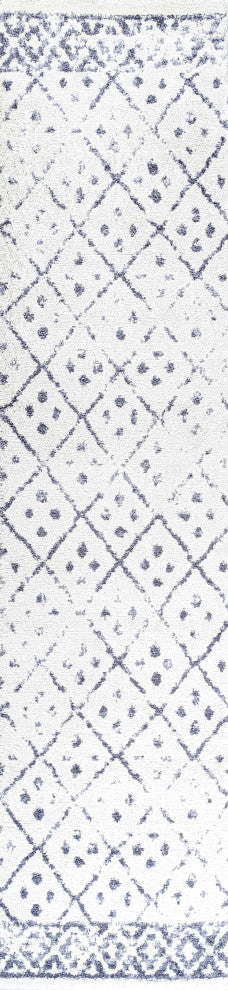 Juba Moroccan Geometric Diamond Ivory/Gray 2 ft. x 8 ft. Runner Rug