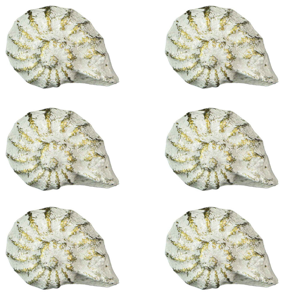 White Cast Iron Nautilus Shell Drawer Pull Decorative Cabinet Knob Set of 6