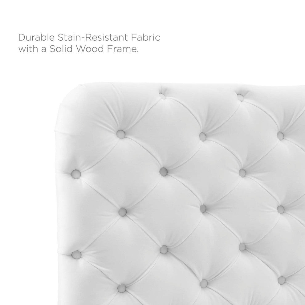 Tufted Headboard, Full Queen Size, Velvet, White, Modern Contemporary, Bedroom