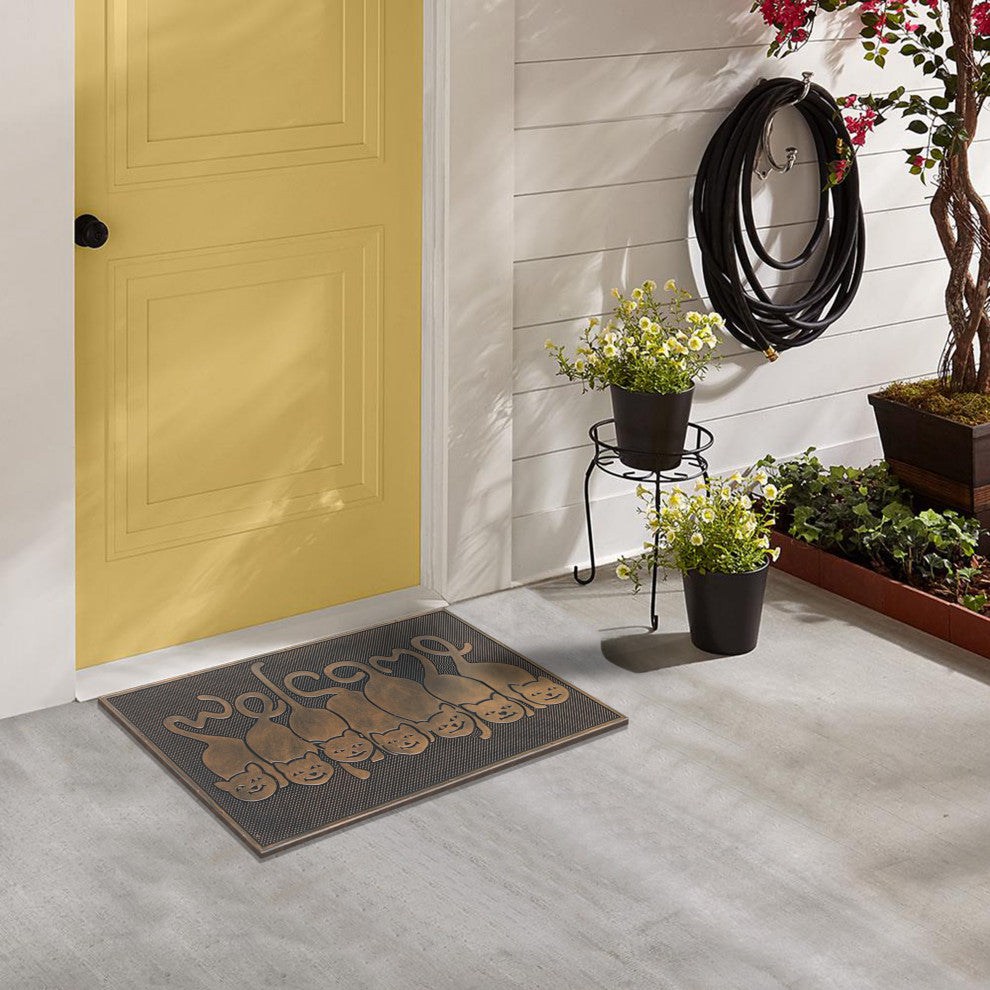 A1HC Designer "Welcome" Rubber Doormat, Cat Tail Welcome