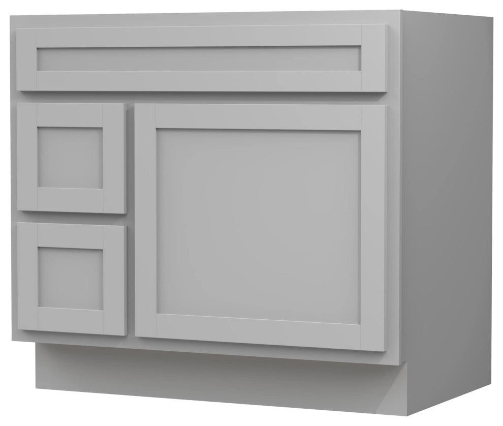 Vanity Art Vanity Base Cabinet, No Top, Drawers on Left, 36", Gray