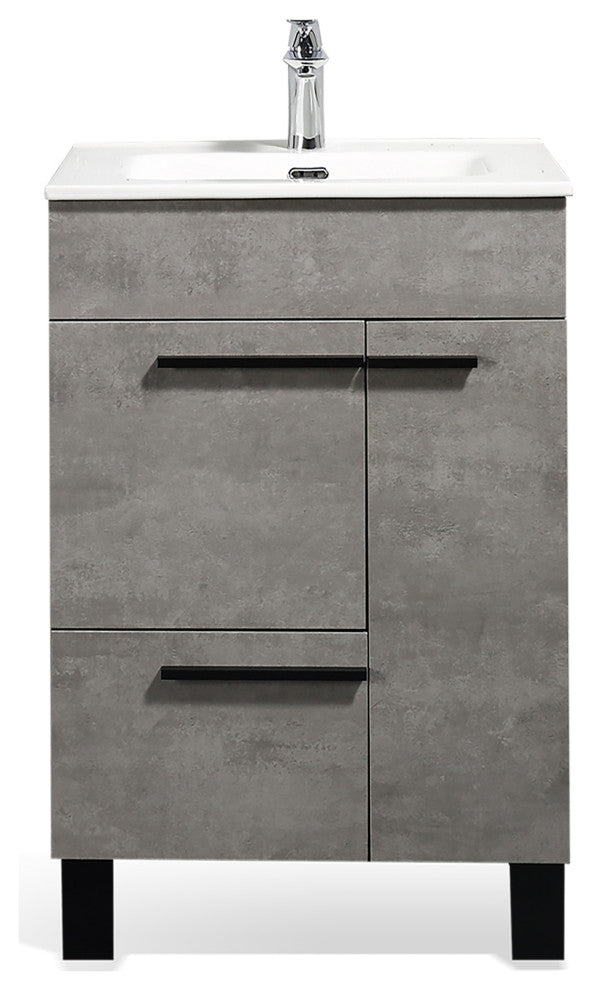 Freestanding Bath Vanity Set, Concrete Grey, Integrated Ceramic Sink, 24"