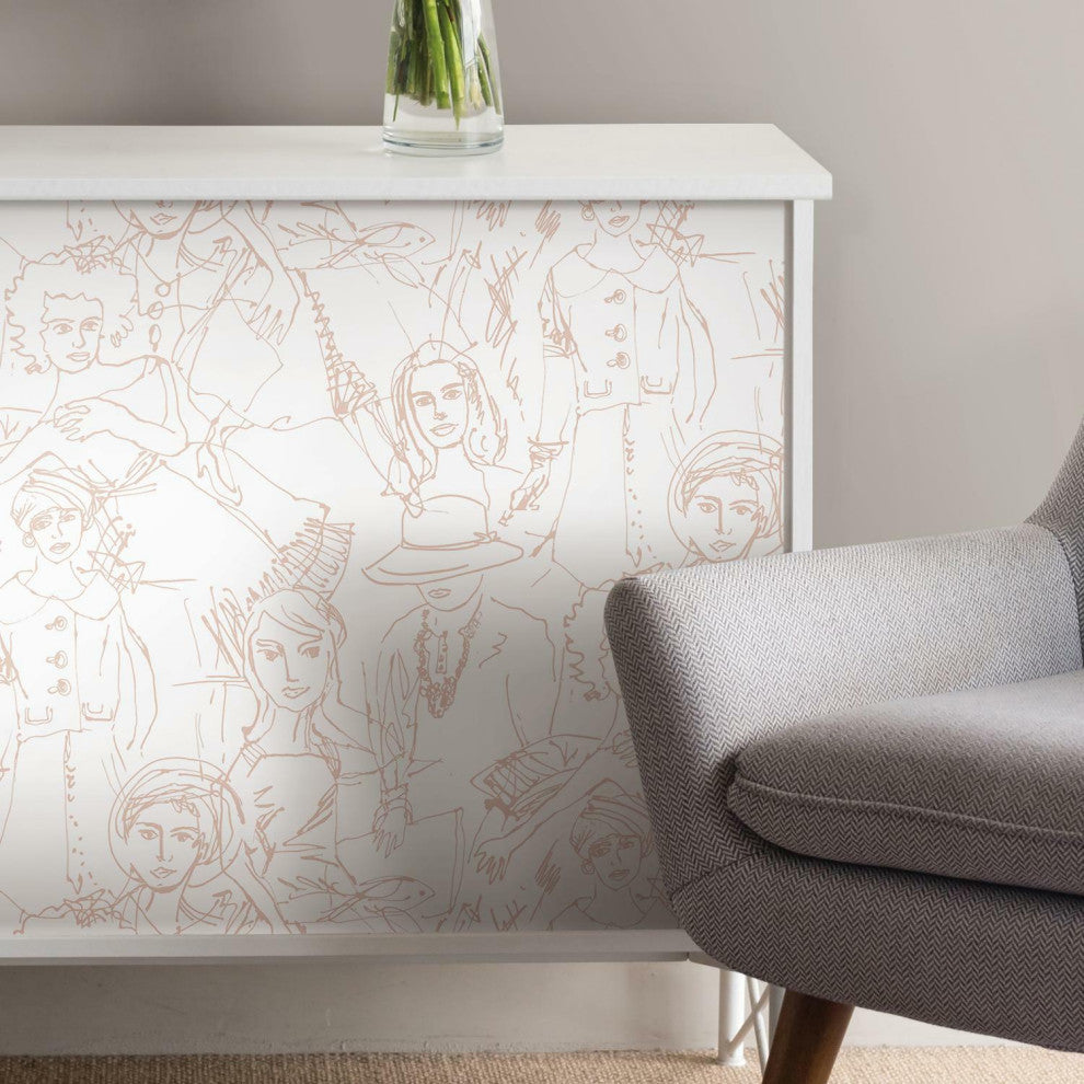 Pink & White Vogue Sketches Peel & Stick Wallpaper