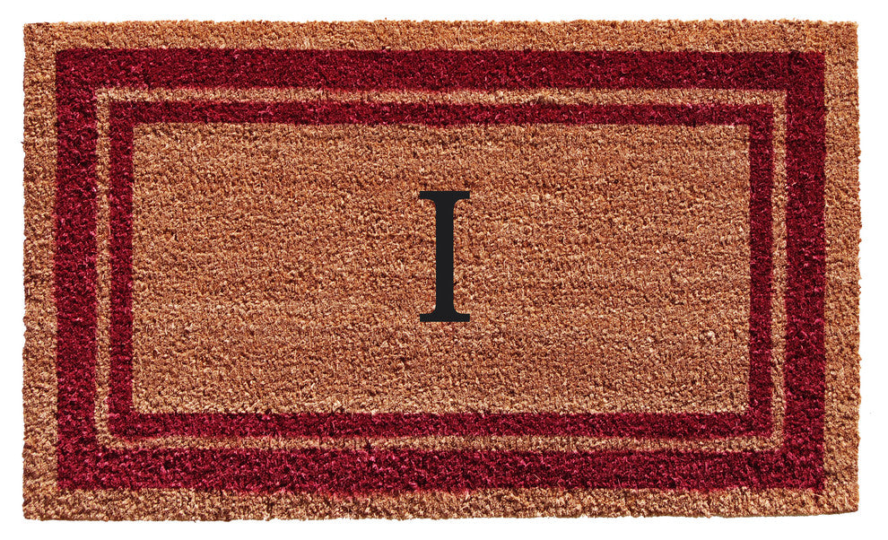 Burgundy Border 18"x30" Monogram Doormat, Letter I