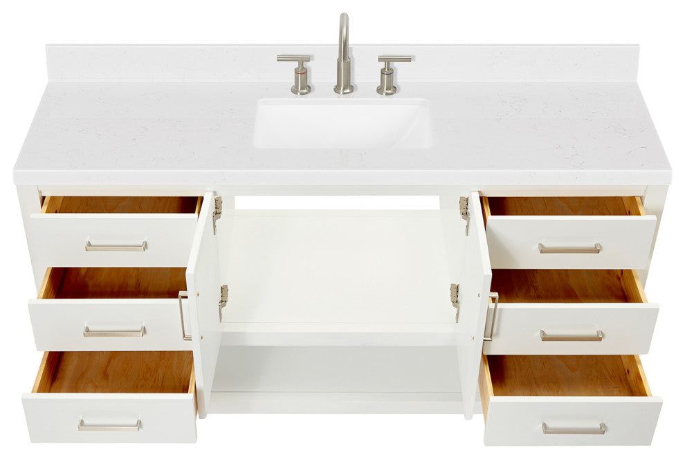 Ariel Magnolia 60" Single Rectangle Sink Vanity, Carrara Quartz