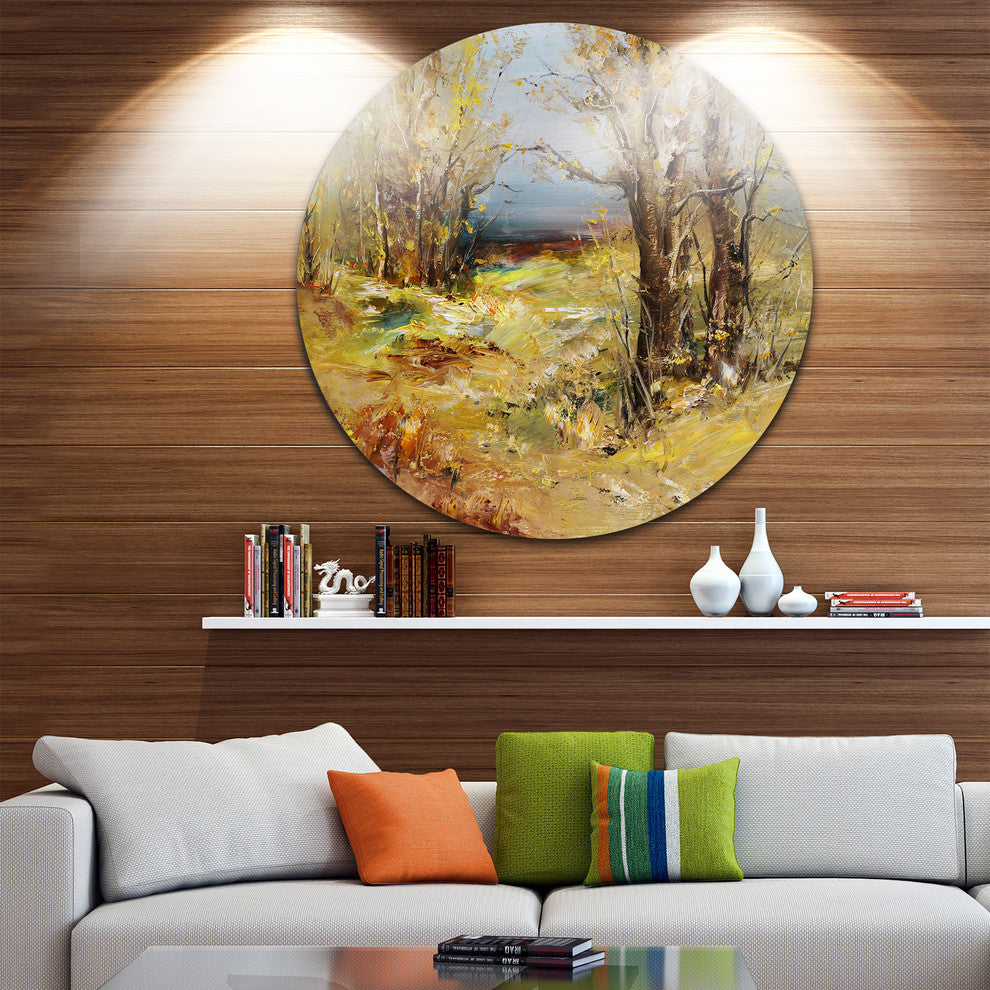 Yellow Forest, Landscape Round Wall Art, 11"