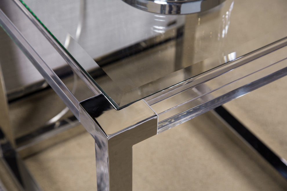 State St. Square End Table - Glass/Stainless Steel