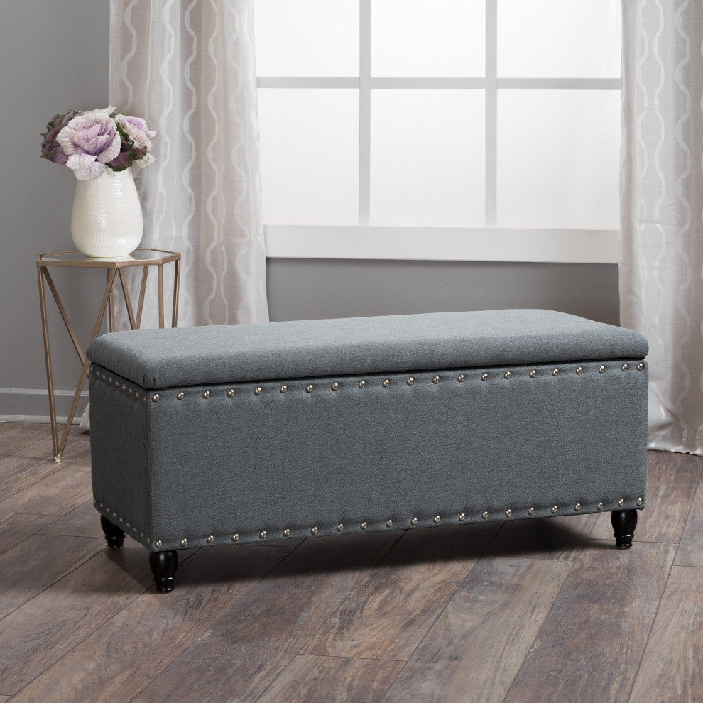 GDF Studio Evvy Fabric Storage Ottoman, Oxford Gray