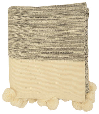 Pompom Throw, 50"x60", Black/Natural