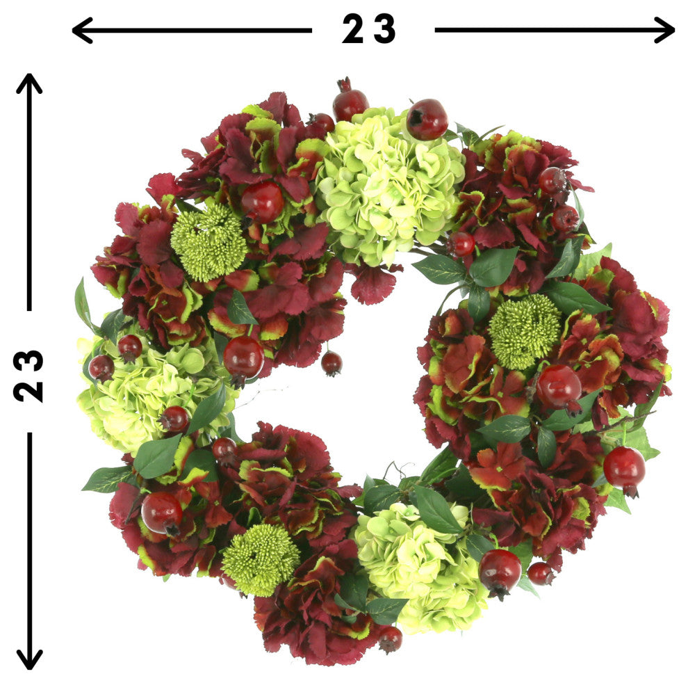 Creative Displays 23" Fall Wreath With Hydrangea, Sedum and Pomegranates