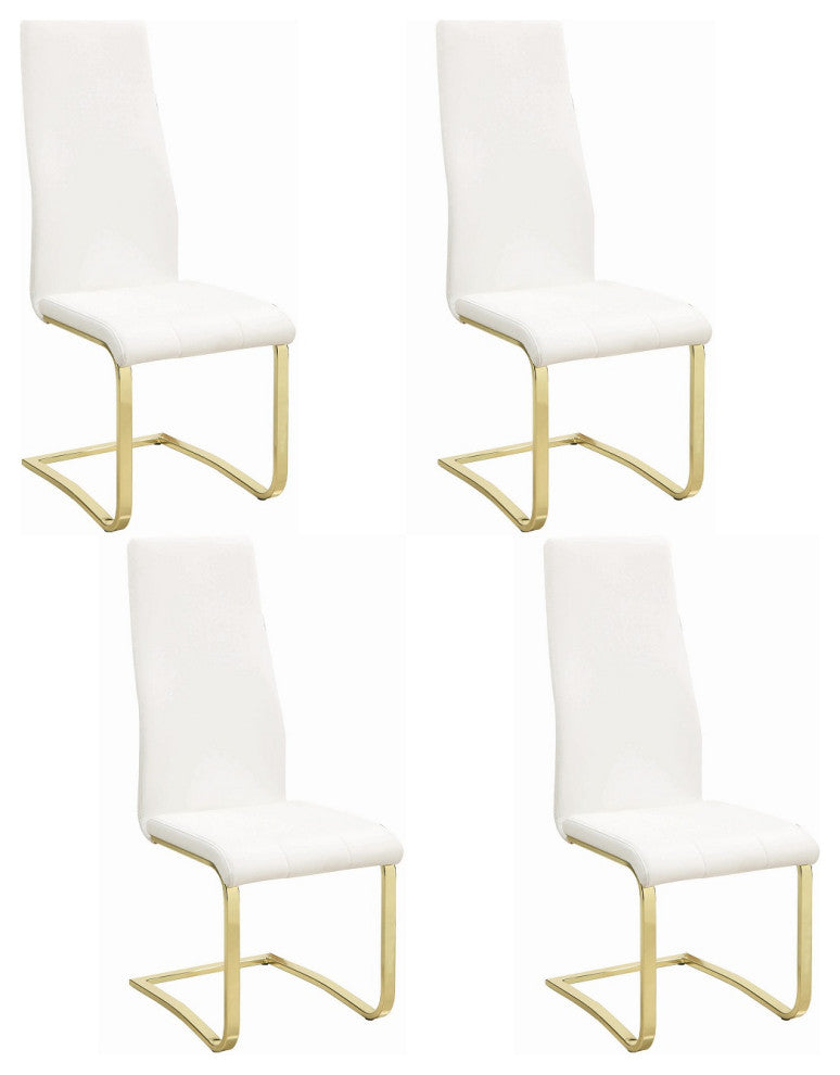 Set of 4 Dining Side Chair, White and Rustic Brass