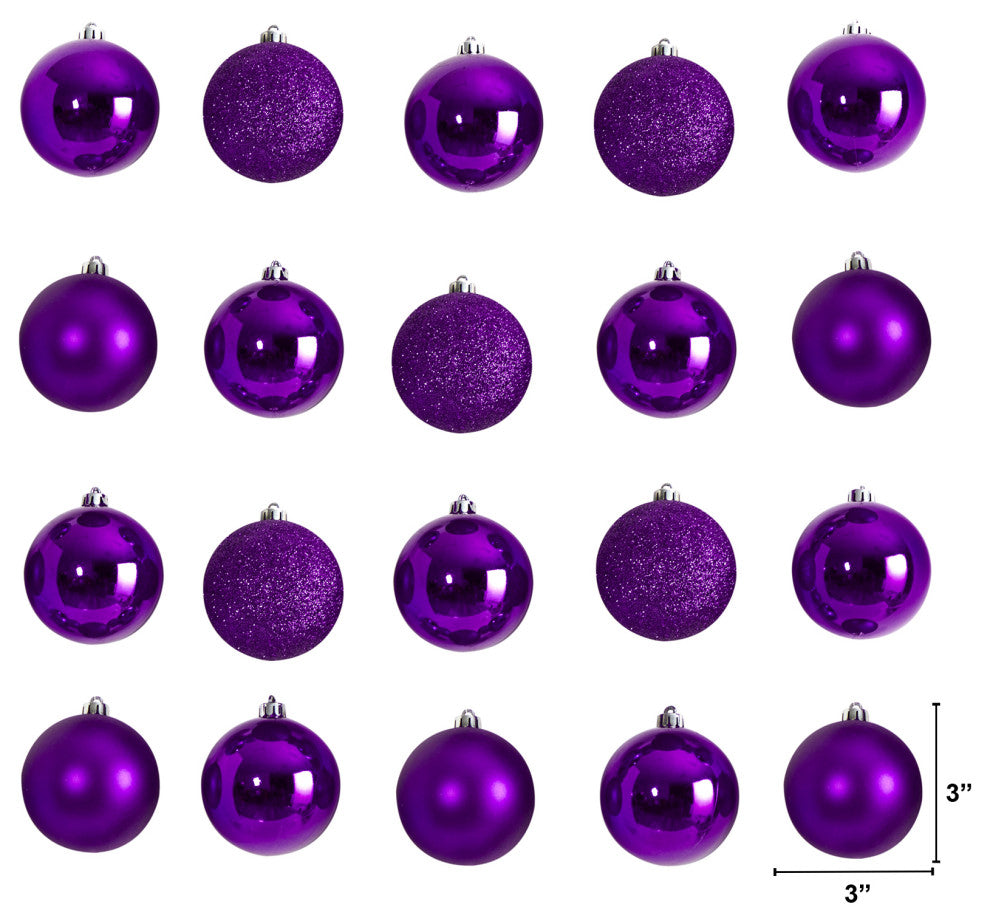 Holiday Xmas 20 Count 3" Shatterproof Ornaments W/ Re-Useable Storage Container