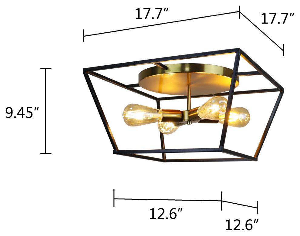 Farmhouse-Style Two-Toned 4 Light Ceiling Flush Fixture 18" Wide