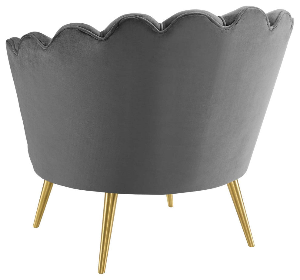 Lounge Accent Side Chair Armchair, Velvet Fabric Metal Steel, Grey Gray