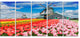 Dutch Windmills and Garden, Abstract Canvas Wall Art, 60"x28", 5 Panels