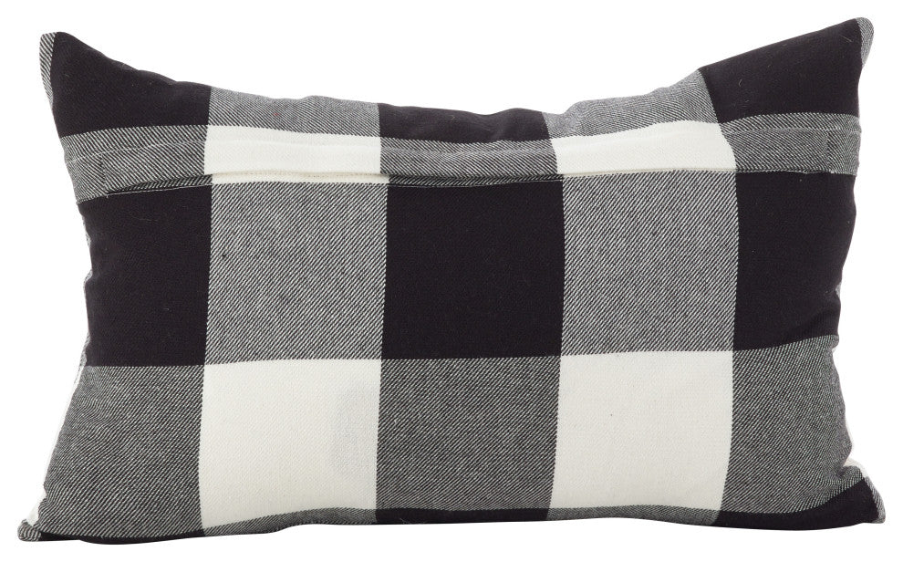 Poly Filled Buffalo Check Plaid Design Cotton Throw Pillow, 13"x20", Black