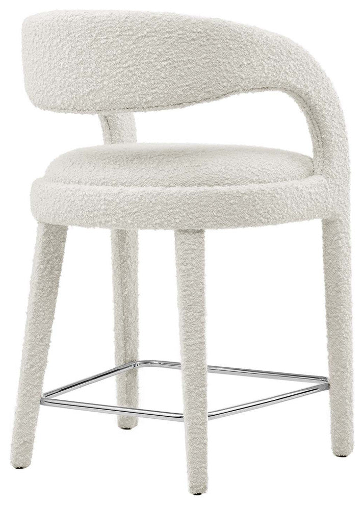 Pinnacle Boucle Upholstered Counter Stool Set of 2, Ivory Silver