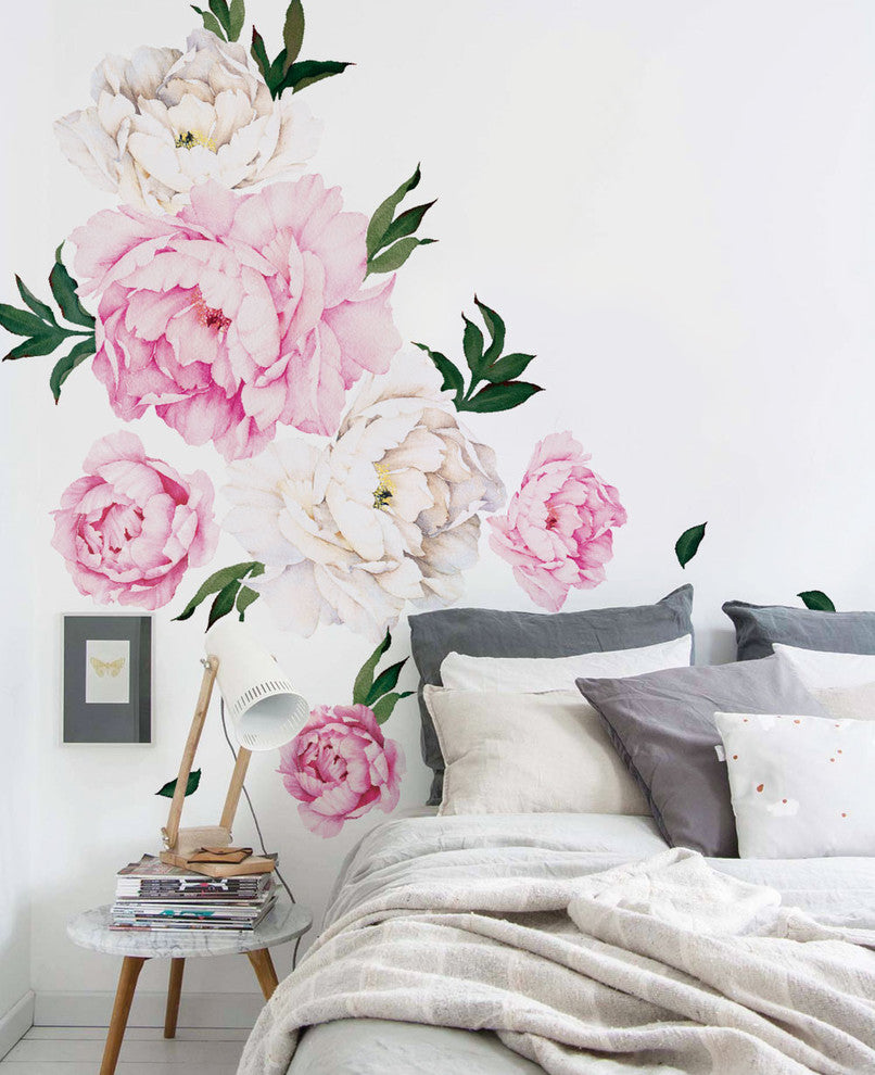 Peony Flowers Vinyl Wall Sticker, Vivid Pink