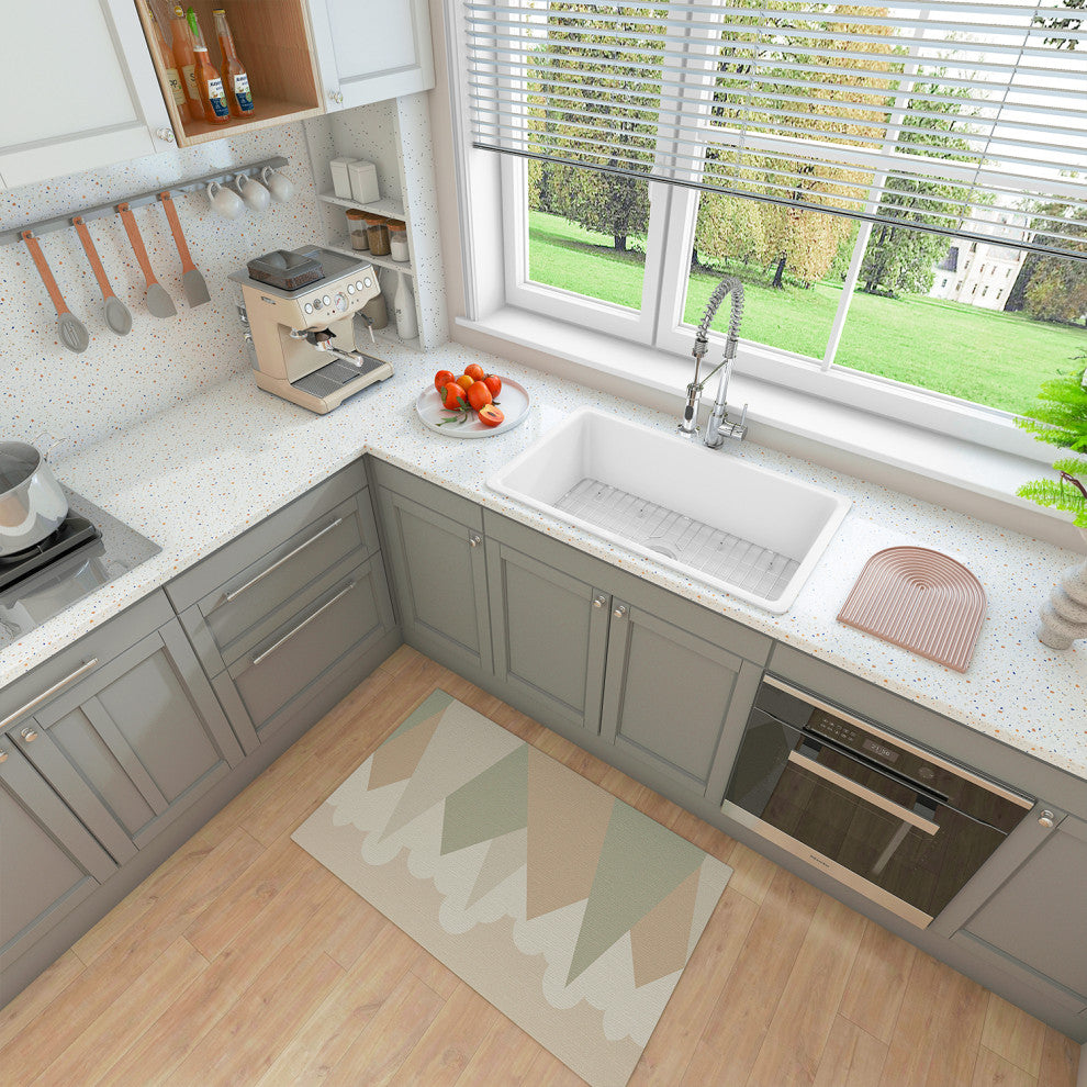 Sinber 32" Drop in Single Bowl Kitchen Sink with Fireclay White Finish