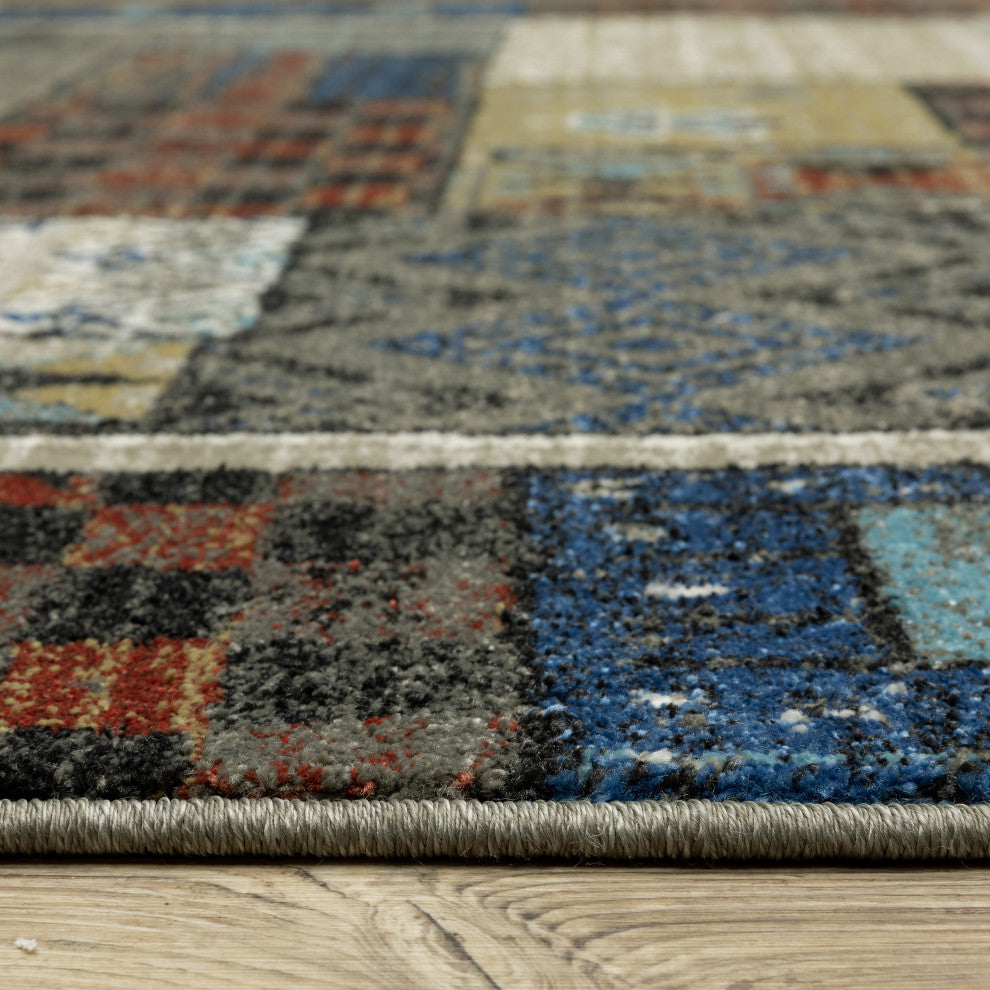 Vander Patchwork Tribal Blue/Multicolored Indoor Area Rug, Blue, 2'3"x7'6"