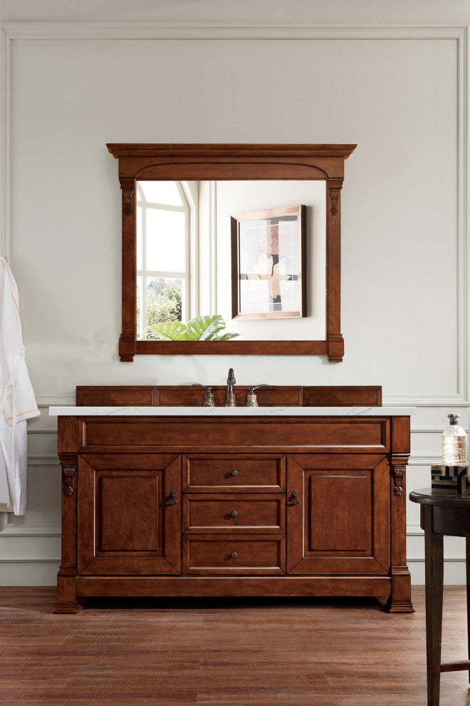 James Martin 147-114-5381-3ENC 60" Warm Cherry Single Vanity + Quartz Top