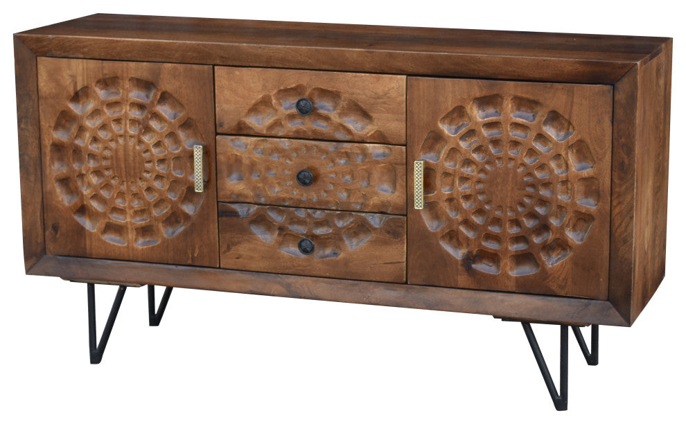 Salta Recycled Mango Wood Bathroom Linen Cabinet With 2 Doors/3 Drawers