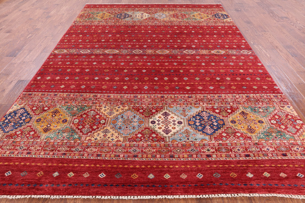 8' 2" X 11' 4" Khorjin Super Kazak Hand-Knotted Rug Q5351