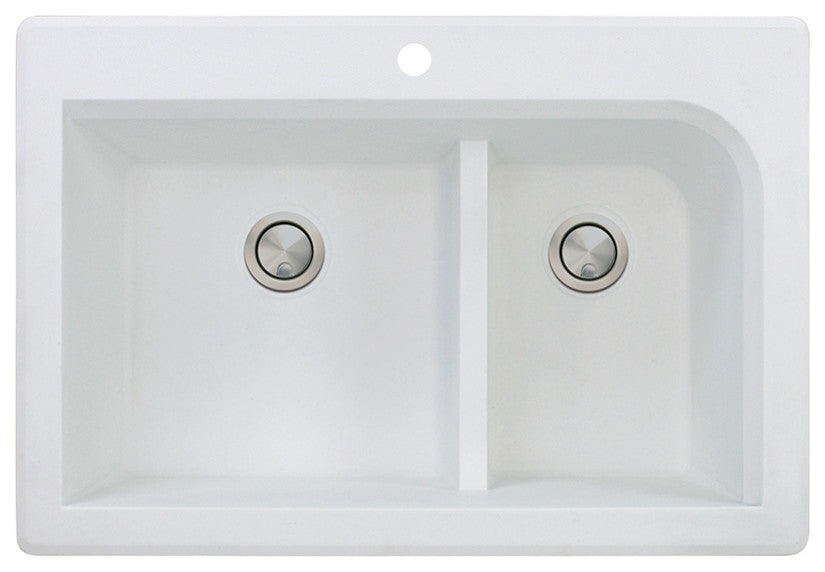 Radius 33" silQ Granite Double Bowl Kitchen Sink with 1 Hole in White