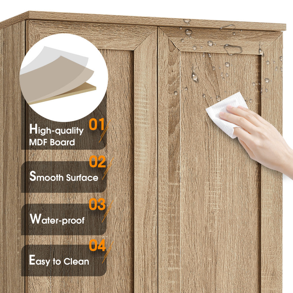23 in. W x 71 in. H MDF Bathroom Storage Cabinet with Two Doors, Brown
