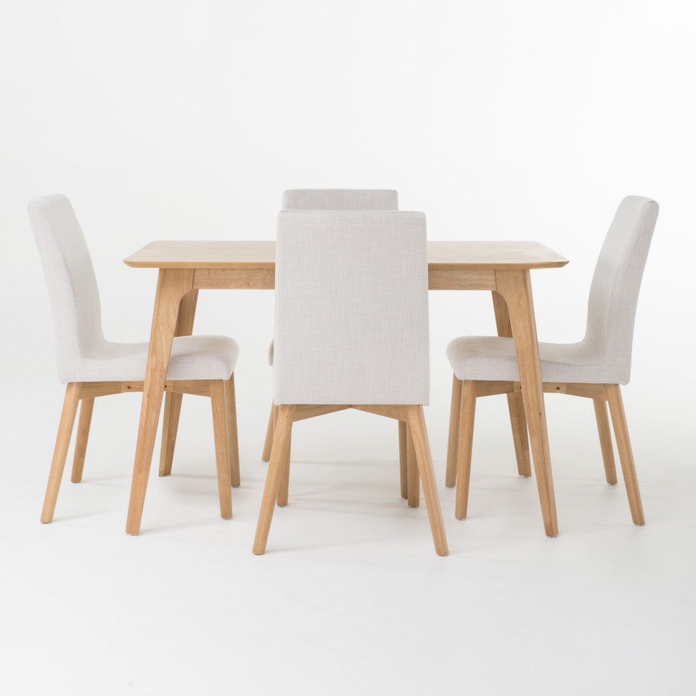 GDF Studio Katherine Mid-Century Modern 5 Piece Dining Set, Light Beige and Natural Oak