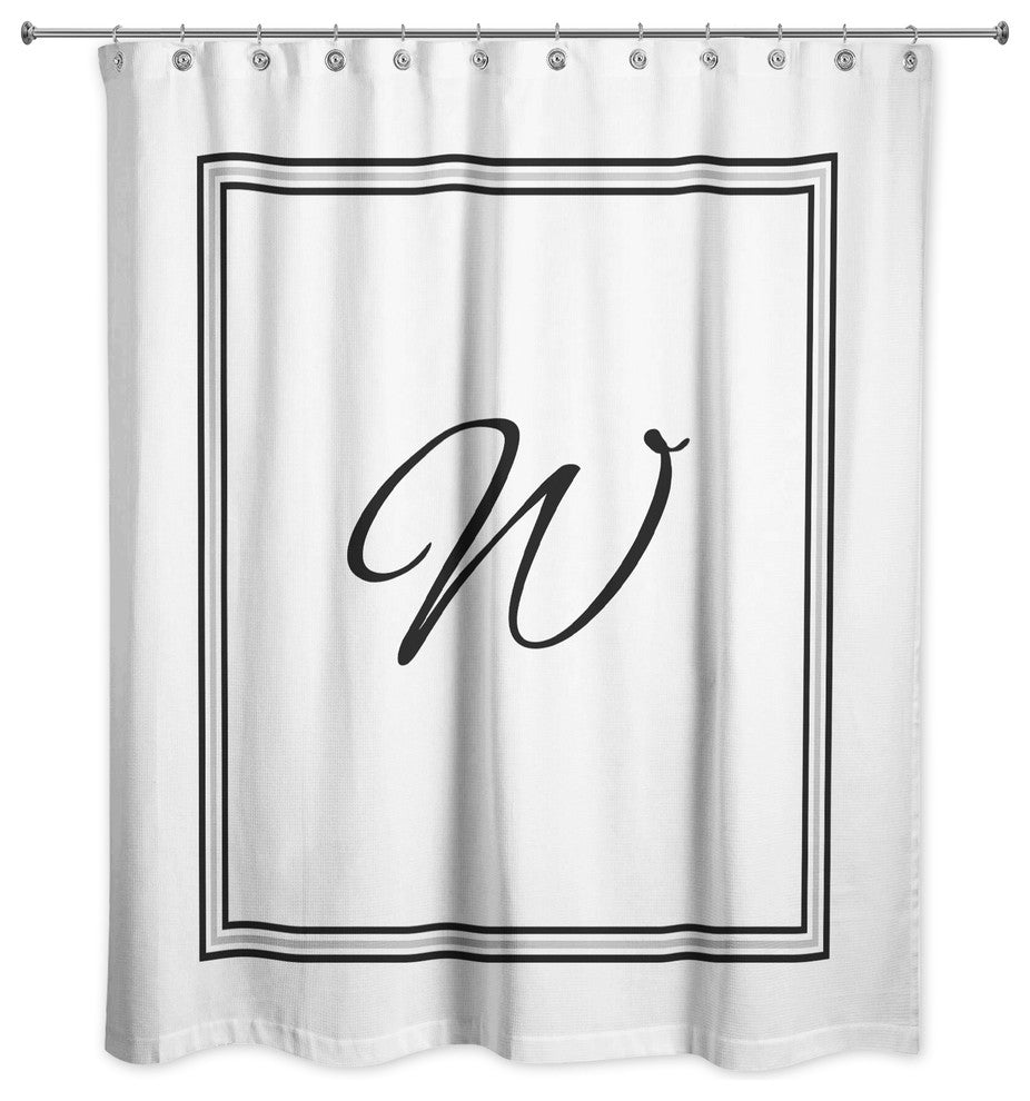 Classic White Monogrammed Shower Curtain, W