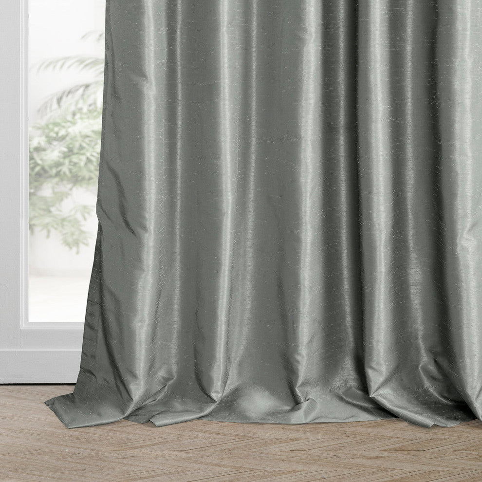 Silver Vintage Textured FauxDupioni Silk Curtain Single Panel, 50"x120"