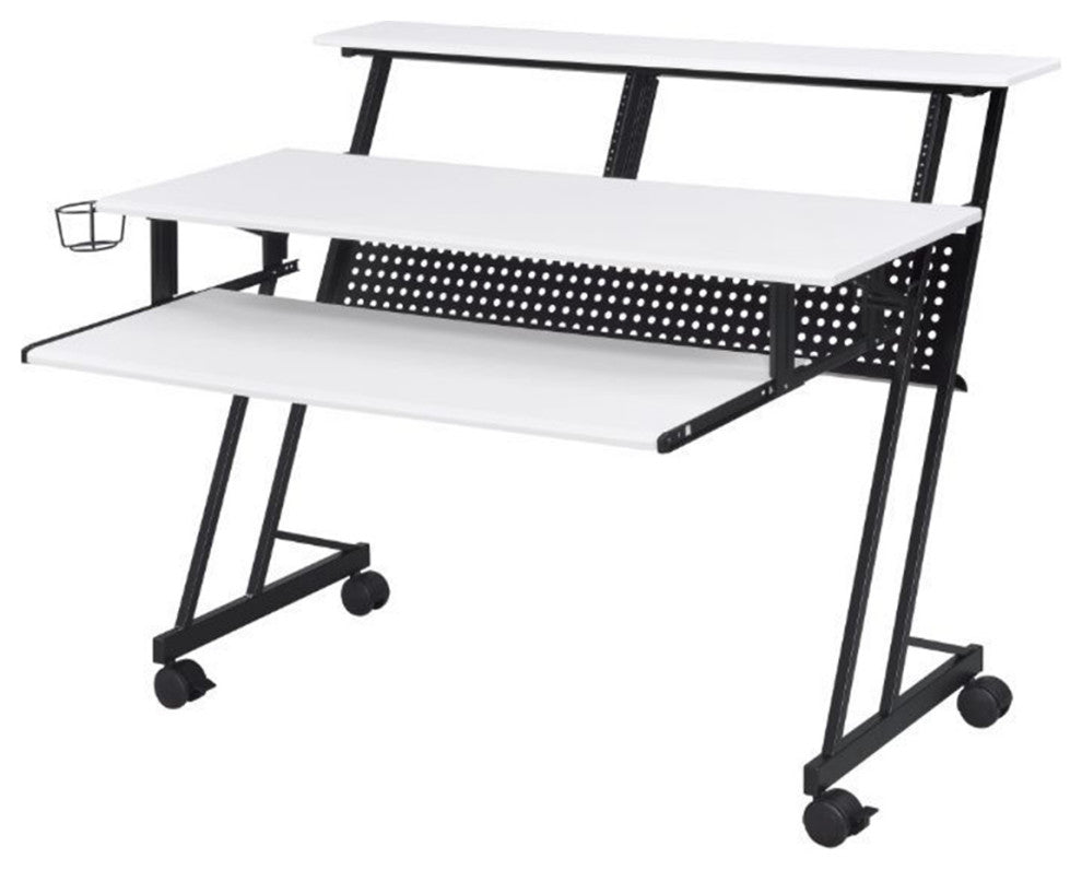 Rectangular Music Desk With Wheels, White