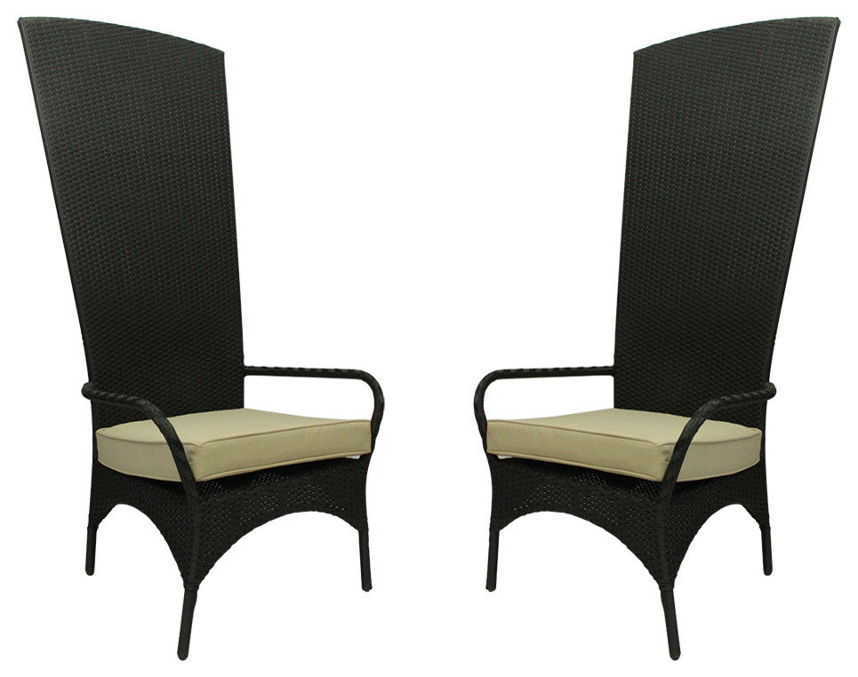 Resin Wicker Outdoor Patio King Chairs, Beige Cushions, Black, Set of 2