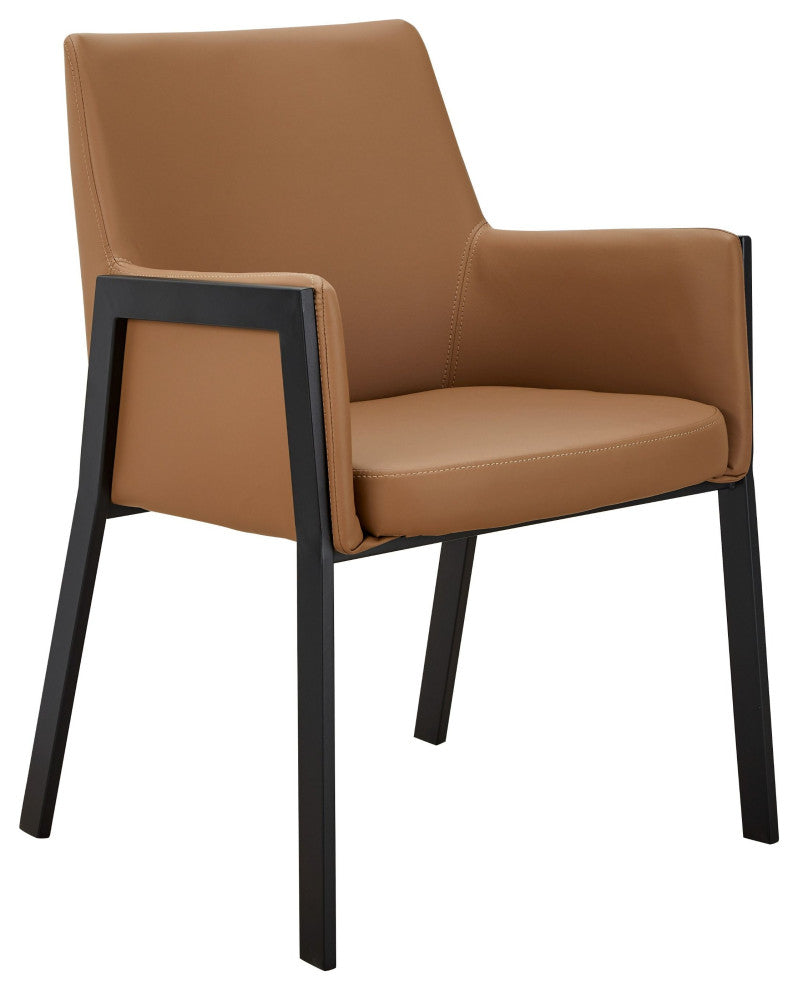 Modrest Leshay Modern Dark Camel Vegan Leather, Black Metal Dining Chair