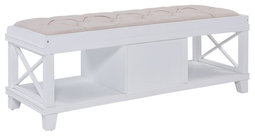 Condray White Upholstered Storage Bench