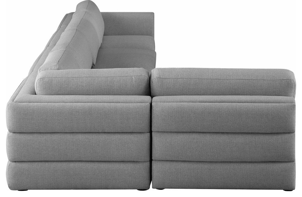 Beckham Linen Textured Fabric 5-Piece Modular L-Shaped Sectional, Grey