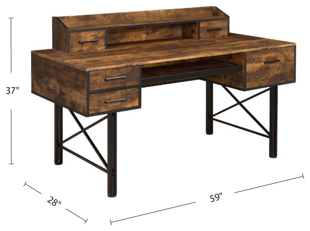 5 Storage Drawers Computer Desk, Weathered Oak and Black