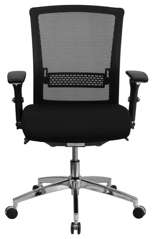 Contemporary Office Chair, Padded Seat With Lumbar Support, Black Fabric Mesh