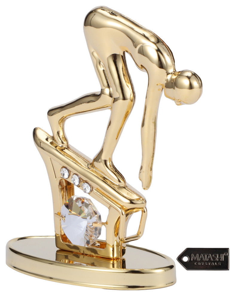 Matashi 24K Gold Plated Surfer Figurine Embellished With Crystals, Surfing Gift