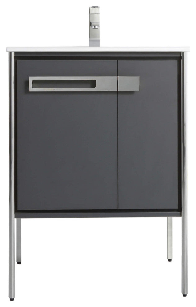 Oakville Bath Vanity, Ceramic Sink, Onix Grey, 24 Inch, Chrome Hardware