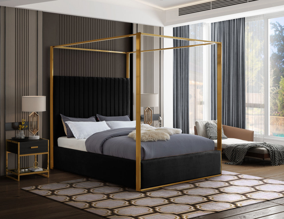 Jones Upholstered Bed, Black, King, Velvet