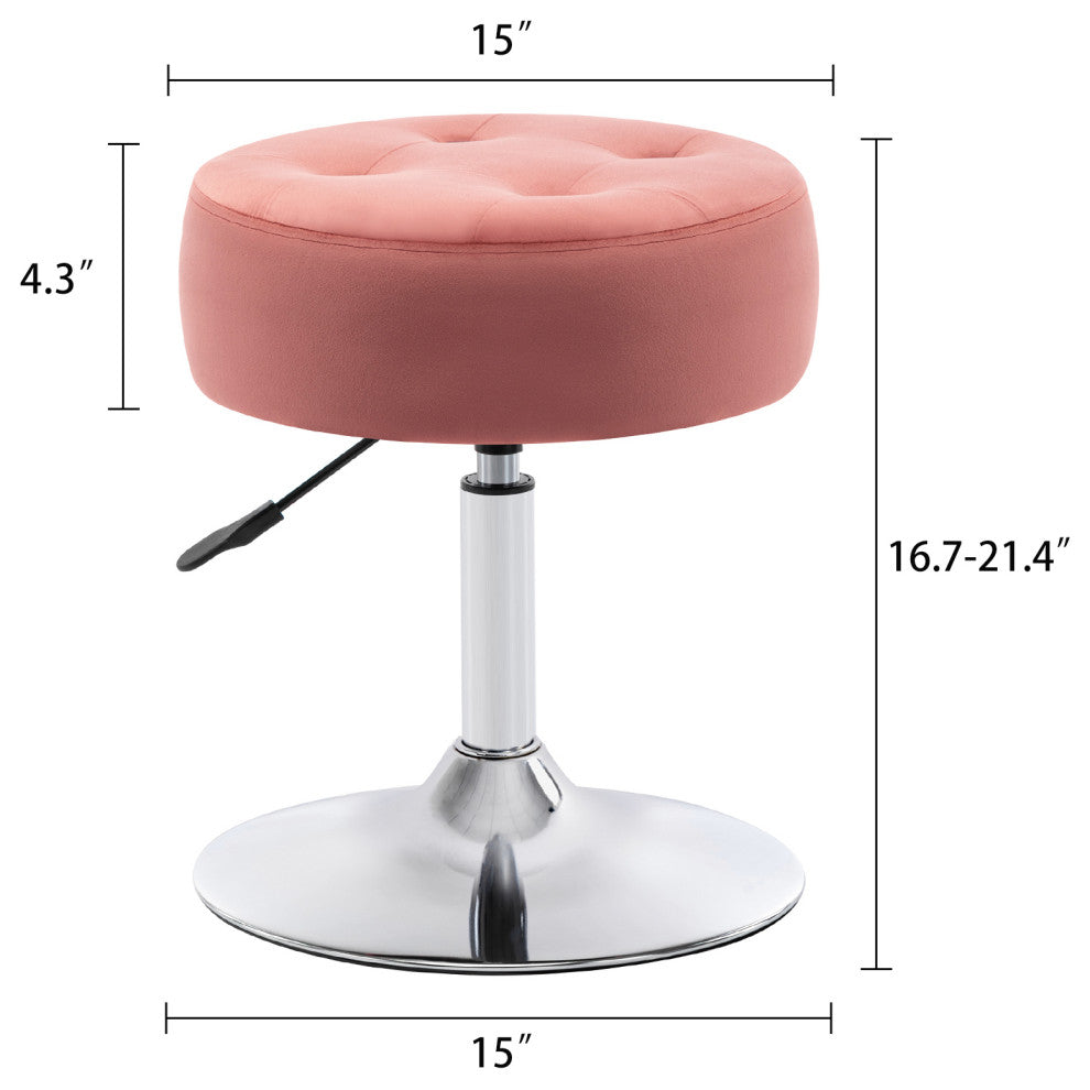 Round Swivel Velvet Vanity Stool, Pink, Standard