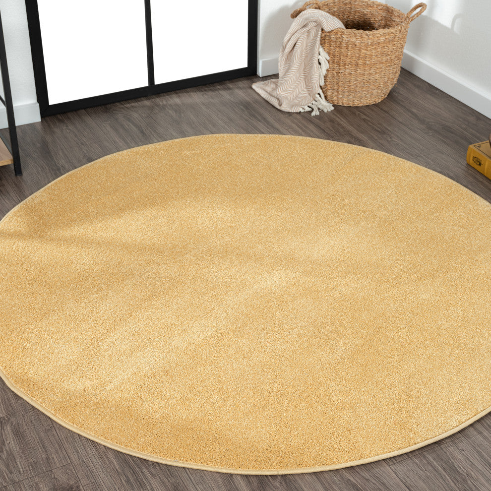 Haze Solid Low-Pile Runner Rug, Mustard, 5' Round