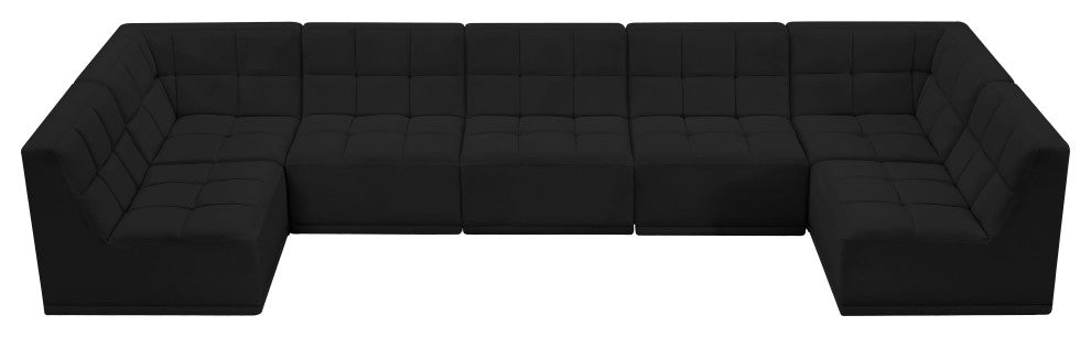 Relax Velvet Upholstered 7-Piece U-Shaped Modular Sectional, Black